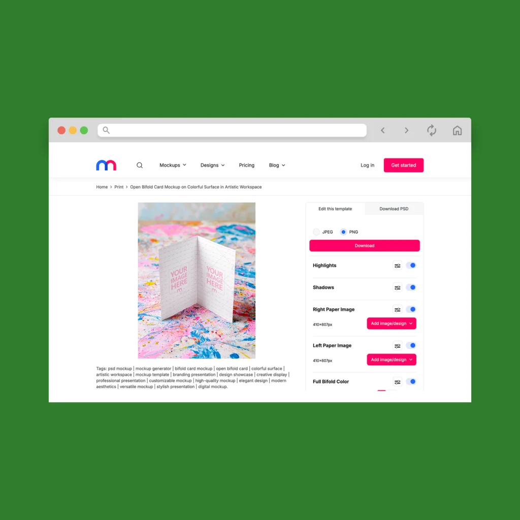A screenshot mockup of Mediamodifier’s mockup generator.