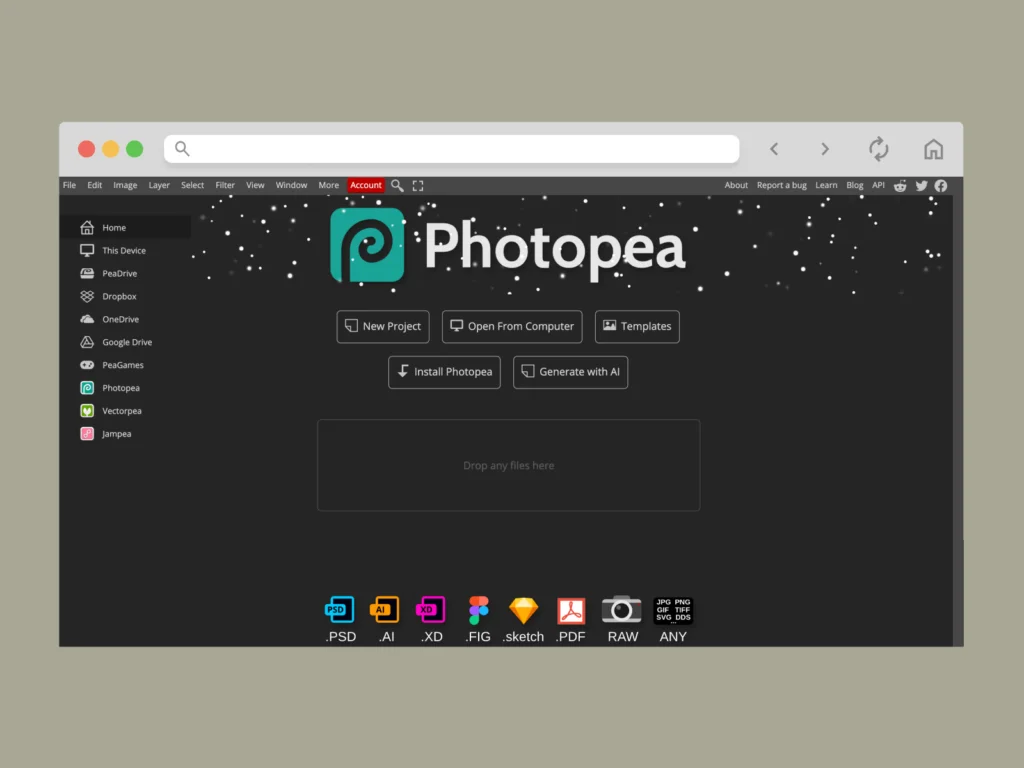 A screenshot of Photopea’s interface.
