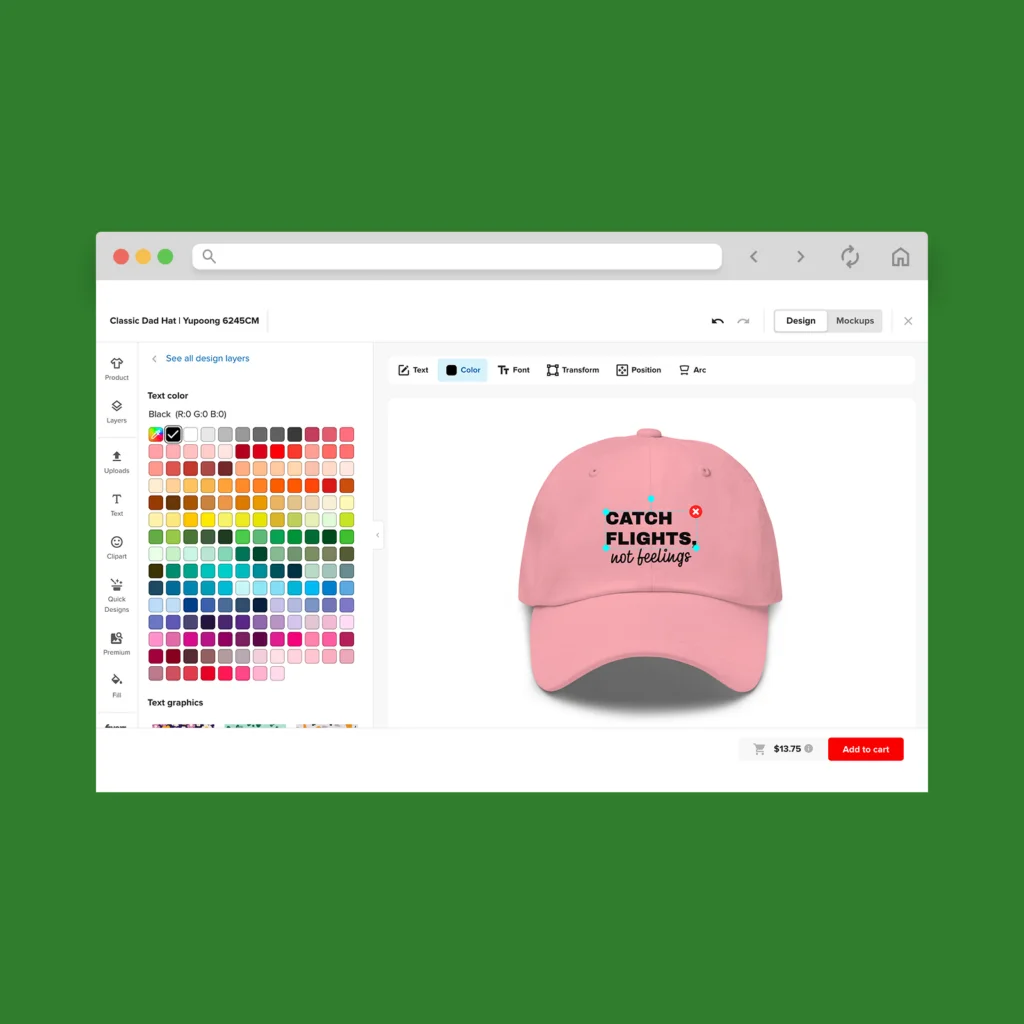 A screenshot mockup of Printful’s Product Creator as an example of a beginner-friendly mockup generator for artists.