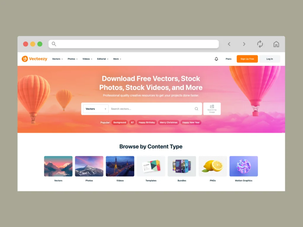 A screenshot of Vecteezy’s landing page.