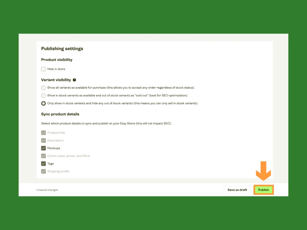 Publish products to your Etsy store