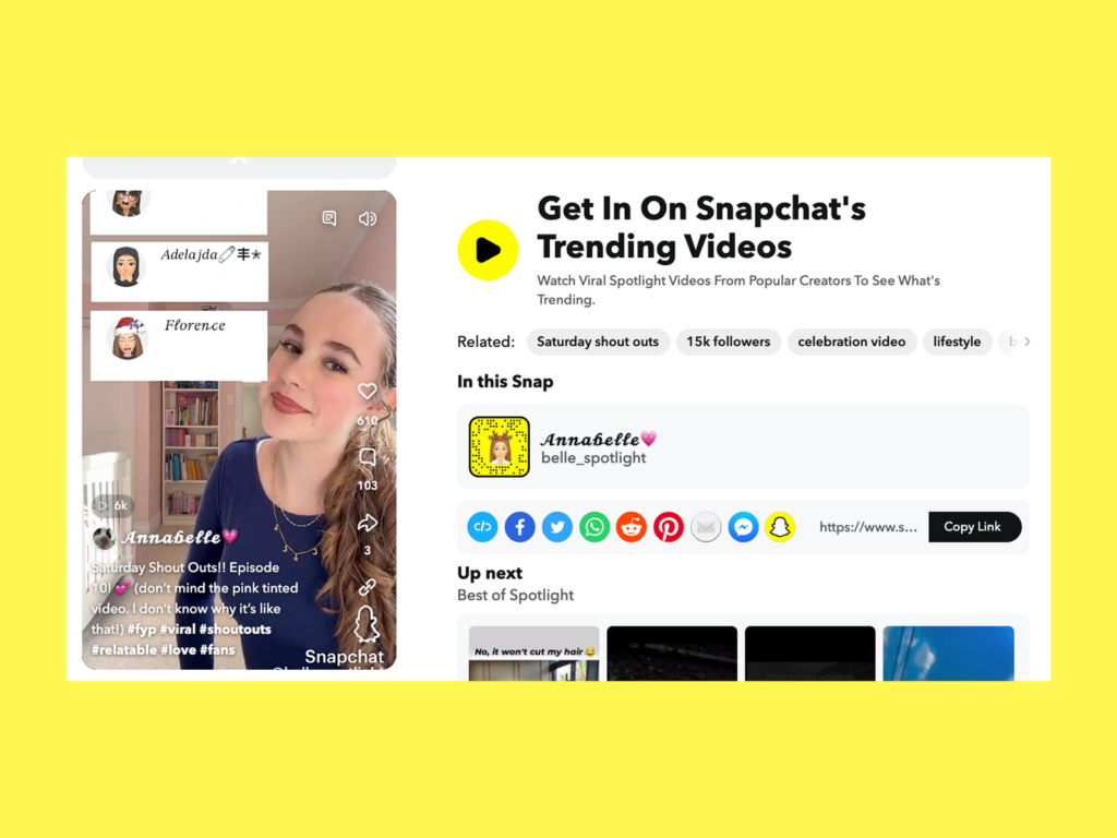 A screenshot mockup of Snapchat’s trending videos.