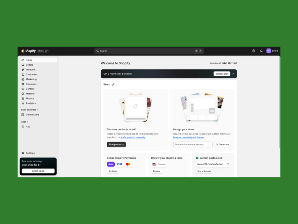 Shopify dashboard