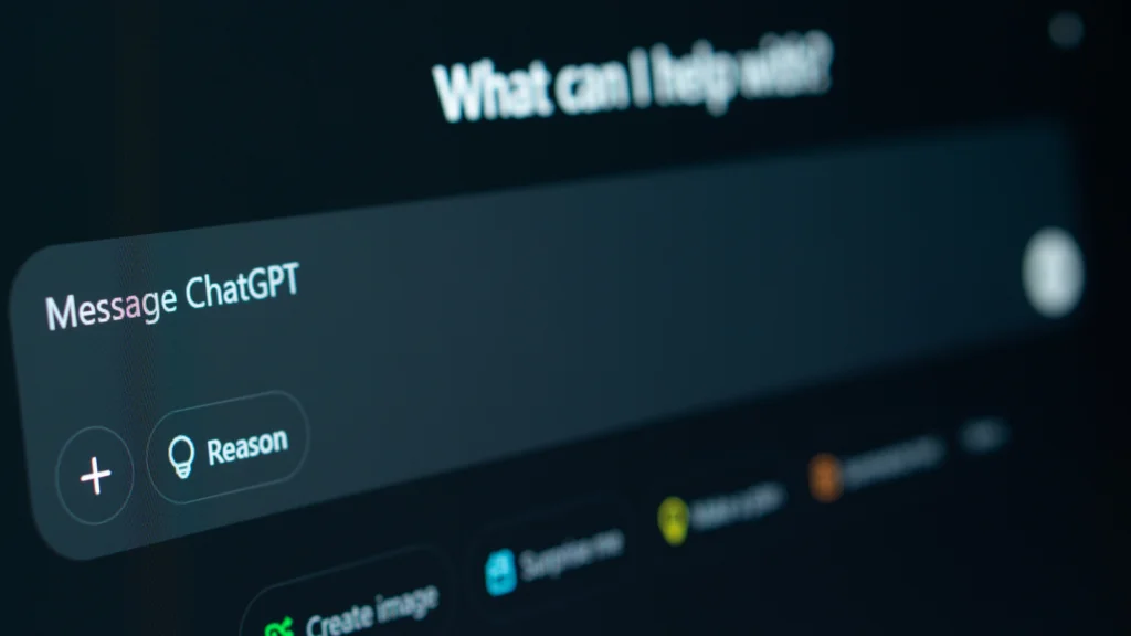 Sell AI prompts and templates Close-up of a computer screen displaying the ChatGPT interface with the text "Message ChatGPT" and a search bar.