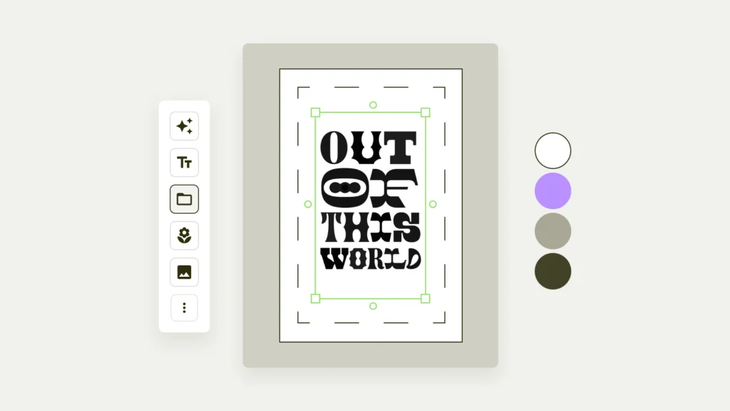 Creative typography design reading "Out of This World" in bold, black letters, made using Printify’s Product Creator.