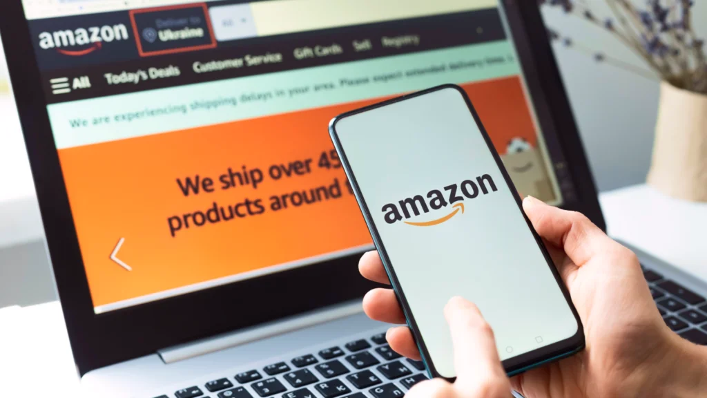 Expand to more marketplaces Person is opening the Amazon app