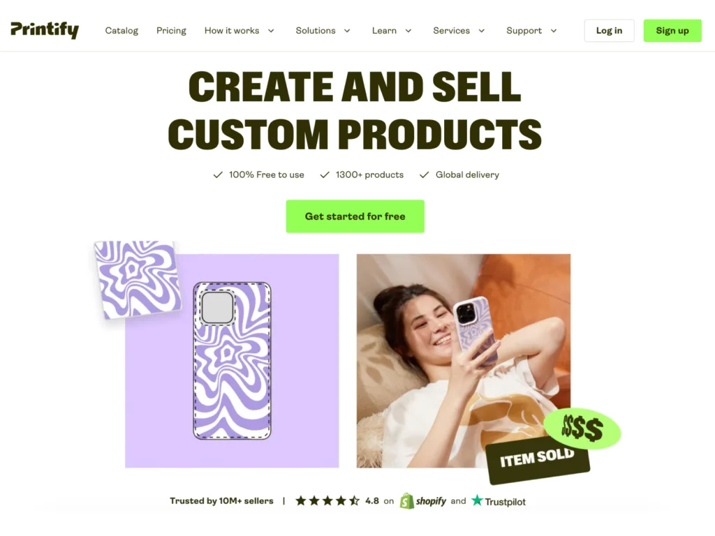 How to order samples through Printify A screenshot of the Printify landing page.