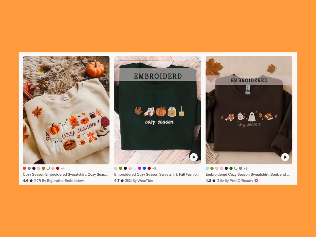 Seasonal Etsy listing photos A screenshot with seasonal apparel on Etsy.