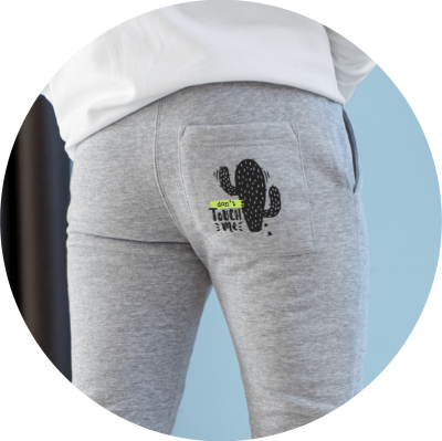 sweatpants with designs on the front
